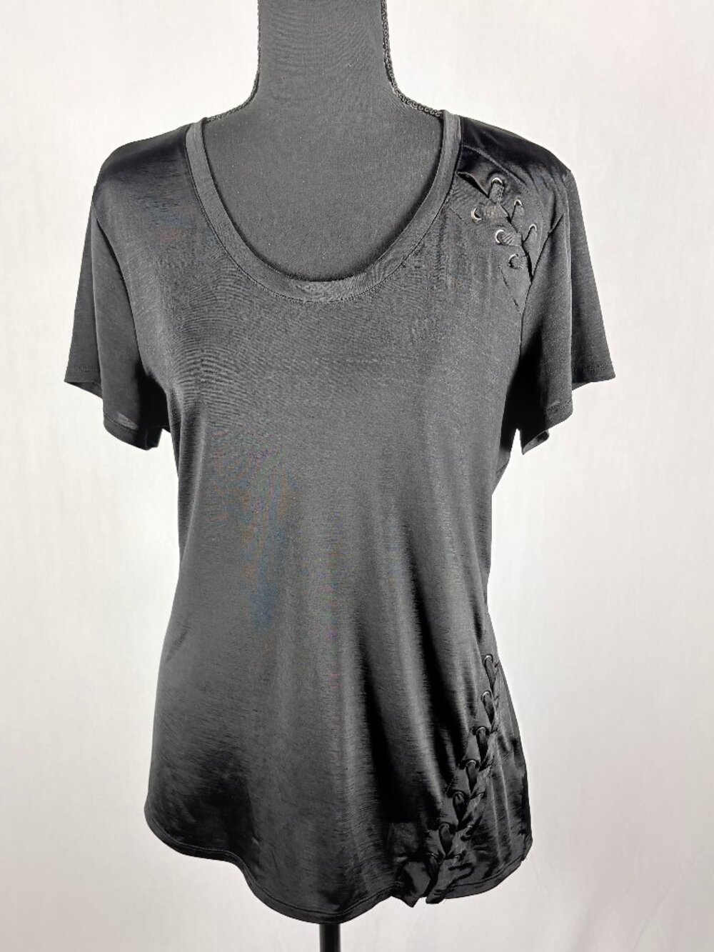 Rock & Republic | Black Tie Lace-Up Blouse | Women’s XL | Black Short Sleeve Top
